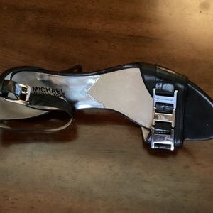 Michael Kors black leather high heels with pretty silver branding size 8